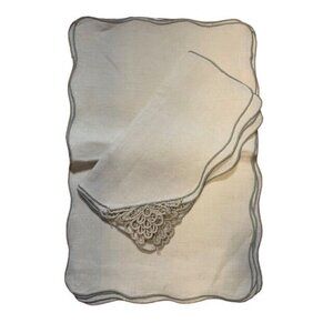 Vintage Linen Doilies Napkins & Placemats Set Gray Stitching Elegant Charm